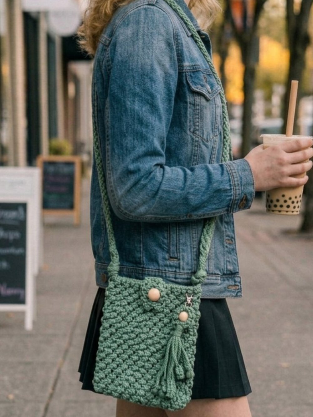 Sage Green Crochet Crossbody Bag